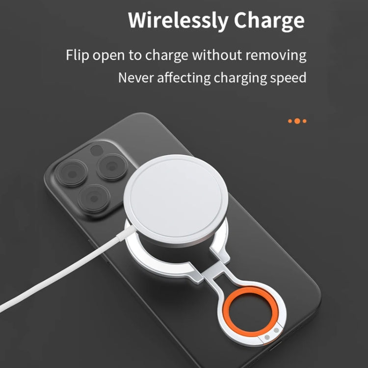 Magnetic Mobile Phone Holder Zinc Alloy Phone Finger Ring Bracket With Silicone Ring Guard(Silver+Orange) - Ring Holder by buy2fix | Online Shopping UK | buy2fix