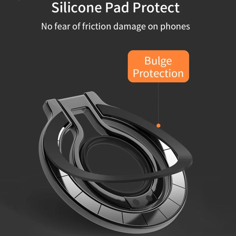 Magnetic Mobile Phone Holder Zinc Alloy Phone Finger Ring Bracket With Silicone Ring Guard(Black+Orange) - Ring Holder by buy2fix | Online Shopping UK | buy2fix