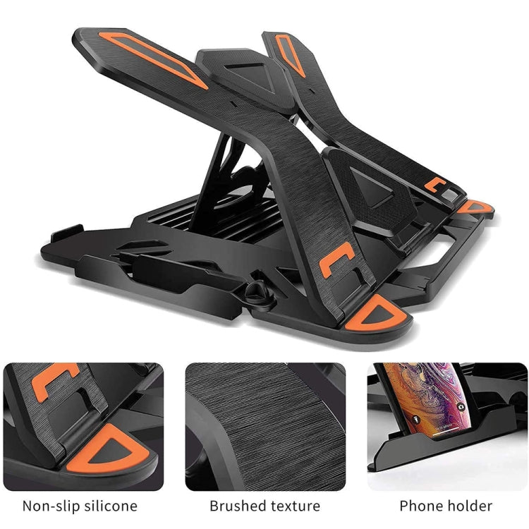 ICE COOREL E5 Laptop Folding And Lifting Cooling Bracket With Mobile Phone Holder Black by ICE COOREL