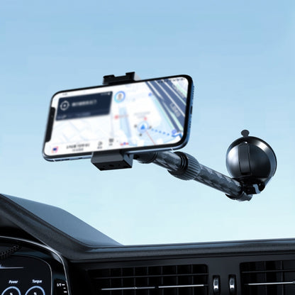 Telescopic Car Phone Mount Extension Arm Double Jointed Swivel Carbon Fiber Bracket Connecting Rod, Model: 217-300mm For 20mm Ball Head by buy2fix