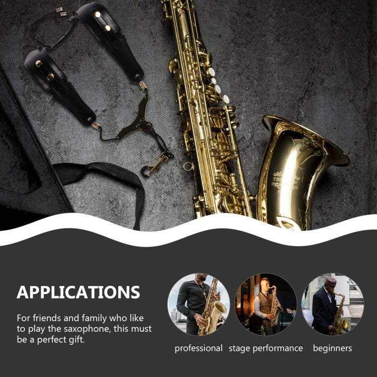 Saxophone Double-Shoulder Strap Leather Adjustable Lanyard For Tenor Alto Sax Accessories(Black) - Wind Instrument Accessories by buy2fix | Online Shopping UK | buy2fix