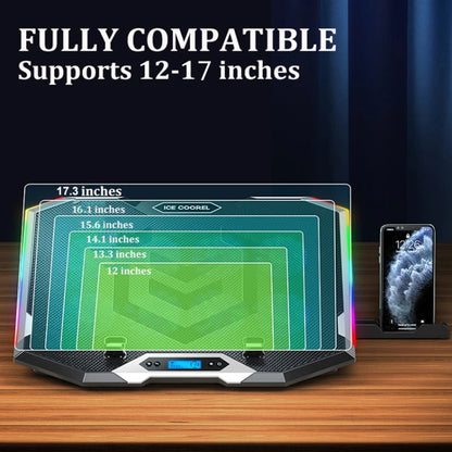 ICE COOREL 8-Fans Adjustable Laptop Stand Radiator With RGB Ambient Light(K10) by ICE COOREL