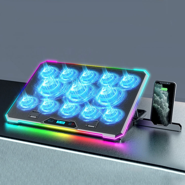 ICE COOREL K15C Smart Adjustable Laptop Radiator Base With RGB Lighting Effect, Color: 13 Fans by ICE COOREL