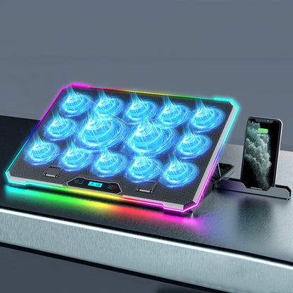 ICE COOREL K15C Smart Adjustable Laptop Radiator Base With RGB Lighting Effect, Color: 14 Fans by ICE COOREL