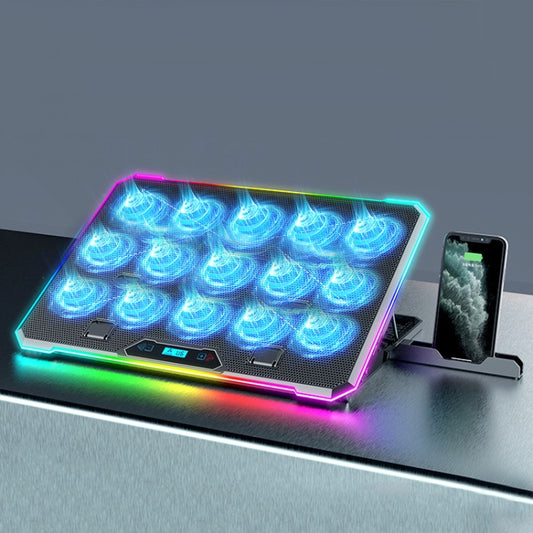 ICE COOREL K15C Smart Adjustable Laptop Radiator Base With RGB Lighting Effect, Color: 15 Fans by ICE COOREL