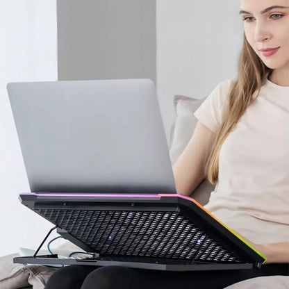 ICE COOREL K15C Smart Adjustable Laptop Radiator Base With RGB Lighting Effect, Color: 14 Fans by ICE COOREL