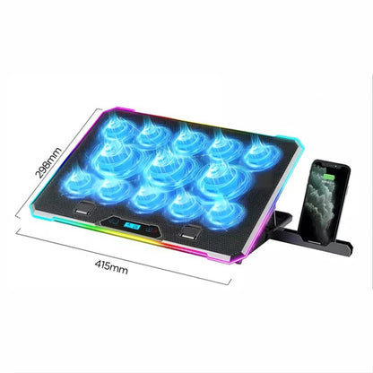 ICE COOREL K15C Smart Adjustable Laptop Radiator Base With RGB Lighting Effect, Color: 15 Fans by ICE COOREL