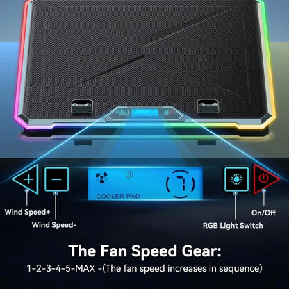 ICE COOREL K15C Smart Adjustable Laptop Radiator Base With RGB Lighting Effect, Color: 14 Fans by ICE COOREL
