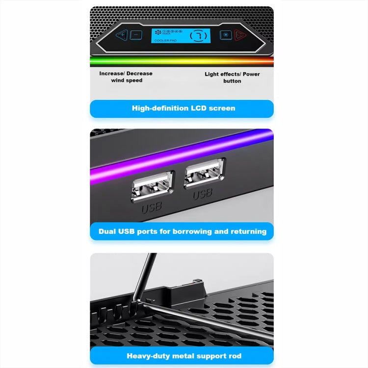 ICE COOREL K15C Smart Adjustable Laptop Radiator Base With RGB Lighting Effect, Color: 14 Fans by ICE COOREL