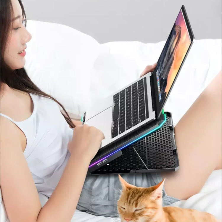 ICE COOREL K15C Smart Adjustable Laptop Radiator Base With RGB Lighting Effect, Color: 13 Fans by ICE COOREL