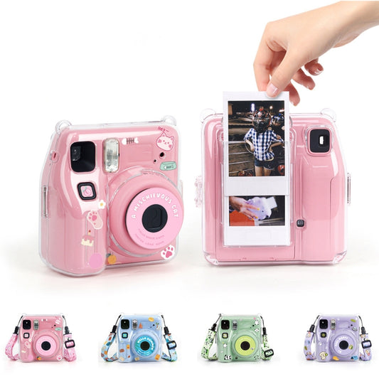 For Fujifilm instax mini SE Photo Bag Crystal Case Shoulder Strap Rope Sticker Set(Pink Cat) - Protective Case by buy2fix | Online Shopping UK | buy2fix