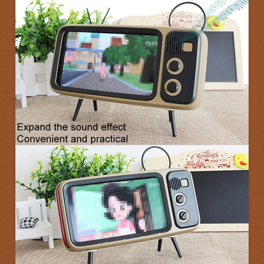Retro Small TV Desktop Cell Phone Holder With Bluetooth Speaker Player(Brown) - Desktop Holder by buy2fix | Online Shopping UK | buy2fix