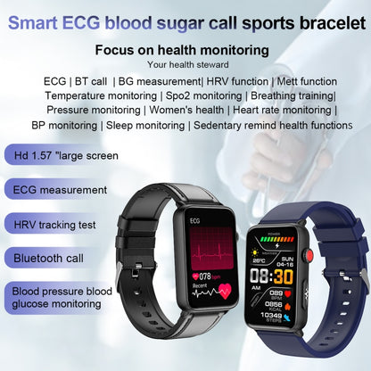 Smart Watch Ring ECG Temperature Heart Rate Blood Pressure Health Bluetooth Talking Watch, Color: Blue Silicone by buy2fix