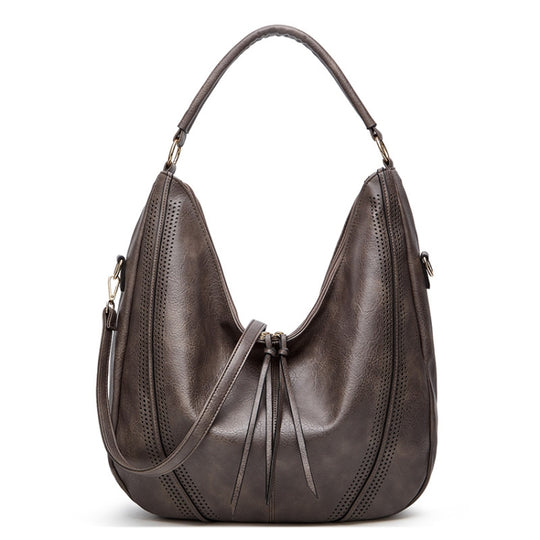 Women Large Capacity Tote Bag PU Leather Shoulder Bag Light Gray