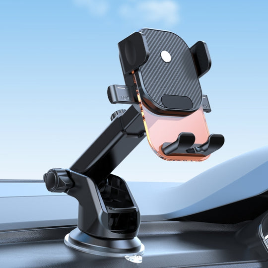 Car Suction Cup Dashboard Automatic Lock Mobile Phone Holder, Style: Orange Telescopic