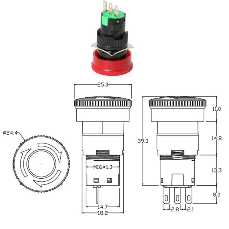 LA16 16mm Mounting Hole Emergency Stop Switch Mushroom Type Self-Locking Pushbutton Switches by buy2fix