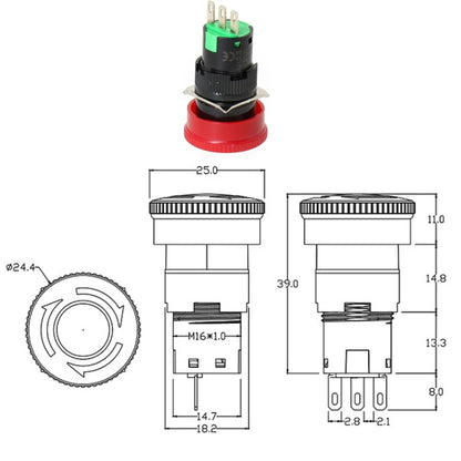 LA16 16mm Mounting Hole Emergency Stop Switch Mushroom Type Self-Locking Pushbutton Switches by buy2fix