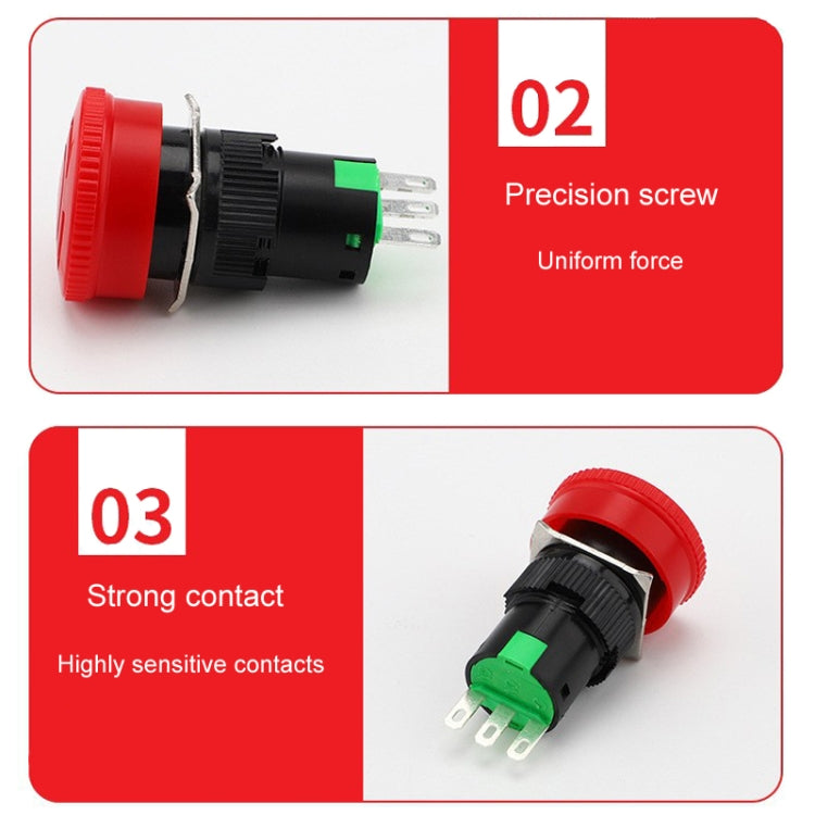 LA16 16mm Mounting Hole Emergency Stop Switch Mushroom Type Self-Locking Pushbutton Switches by buy2fix