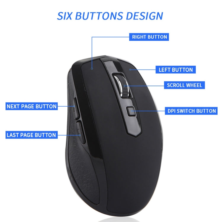 6-Keys Type-C/USB-C Laptop Office Game Silent Wireless Mouse(Black) by buy2fix