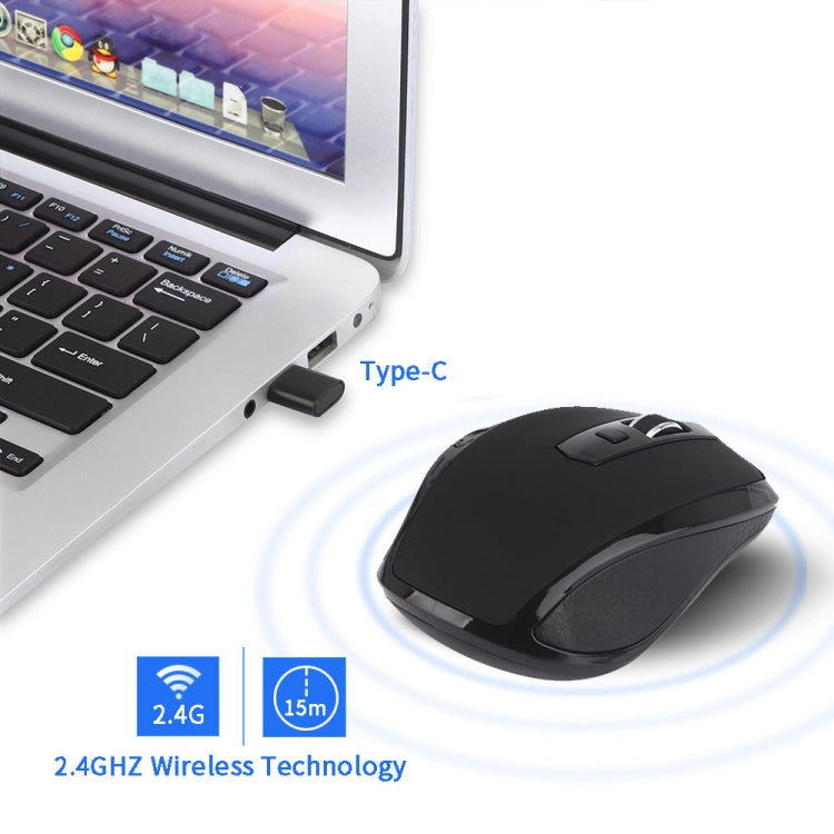 6-Keys Type-C/USB-C Laptop Office Game Silent Wireless Mouse(Black) by buy2fix