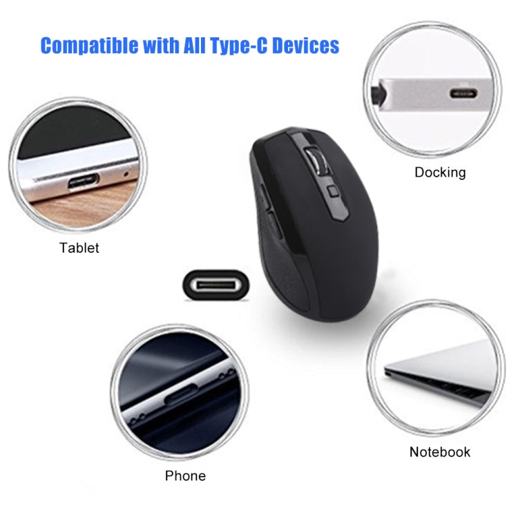 6-Keys Type-C/USB-C Laptop Office Game Silent Wireless Mouse(Black) by buy2fix