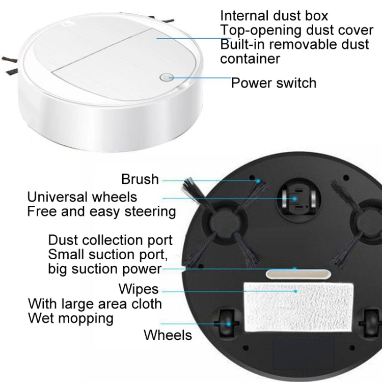 Intelligent Sweeper Robot Home Automatic 3 In 1 Integrated Cleaning Machine Vacuum Cleaner, Style: Battery White by buy2fix