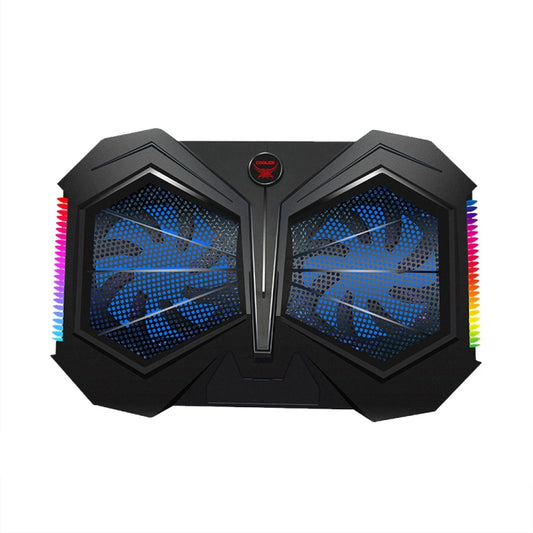 YL-017 2-Fans RGB Lighting Effect Silent Adjustable Speed Laptop Cooling Stand(Black) by buy2fix