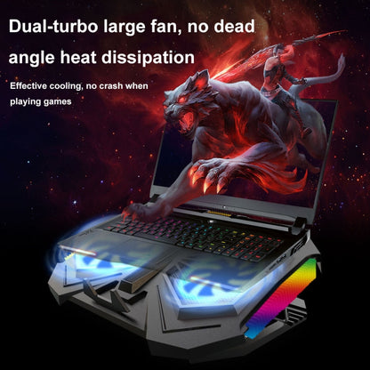 YL-017 2-Fans RGB Lighting Effect Silent Adjustable Speed Laptop Cooling Stand(Black) by buy2fix