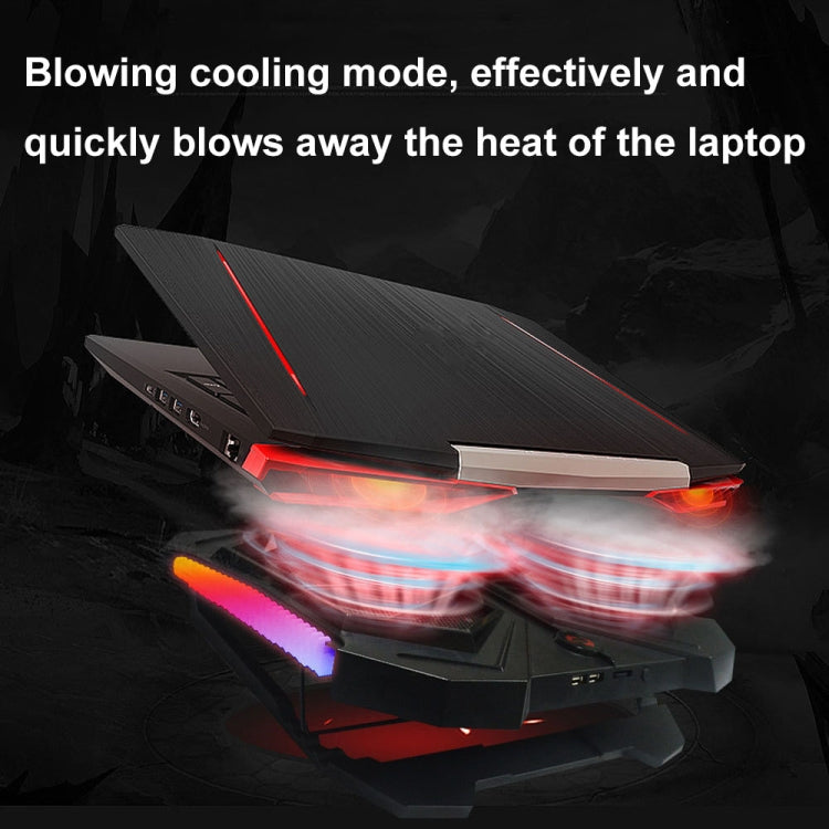 YL-017 2-Fans RGB Lighting Effect Silent Adjustable Speed Laptop Cooling Stand(Black) by buy2fix
