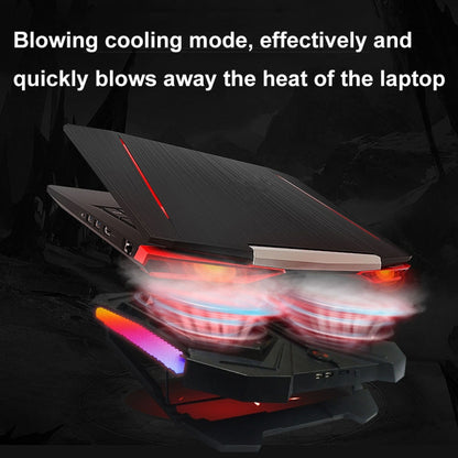 YL-017 2-Fans RGB Lighting Effect Silent Adjustable Speed Laptop Cooling Stand(Black) by buy2fix