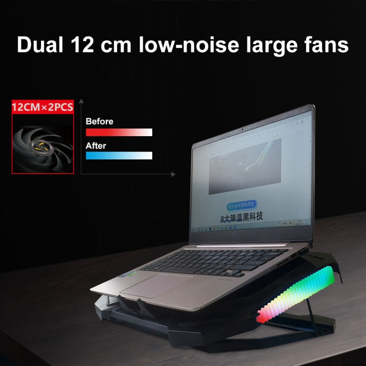 YL-017 2-Fans RGB Lighting Effect Silent Adjustable Speed Laptop Cooling Stand(Black) by buy2fix