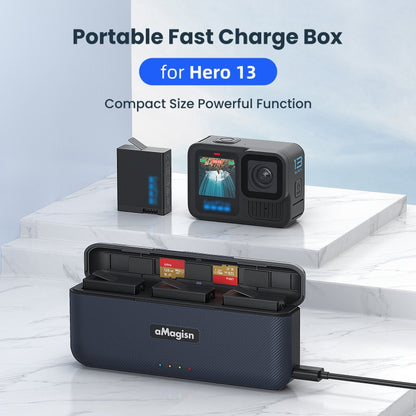 For GoPro HERO13 Black aMagisn Battery Charging Box Triple Slot Charging Case by aMagisn