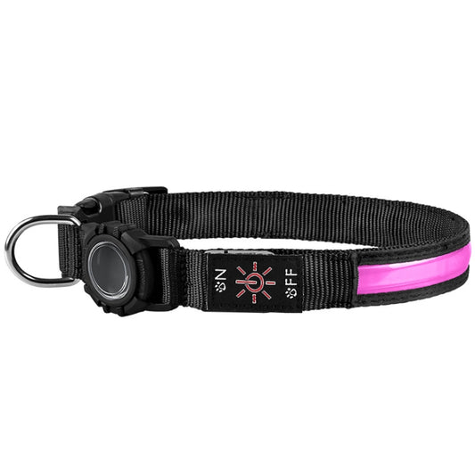 For AirTag Dog Collar LED Waterproof Quick Release Collar, Size: M(Pink) - Pet Series by buy2fix | Online Shopping UK | buy2fix