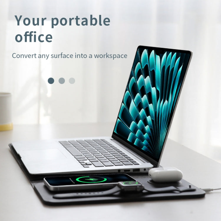 5 In 1 Laptop Sleeve With Wireless Charging Mouse Pad Desk Mat For 12-14 Inch Laptops(Beige) by buy2fix