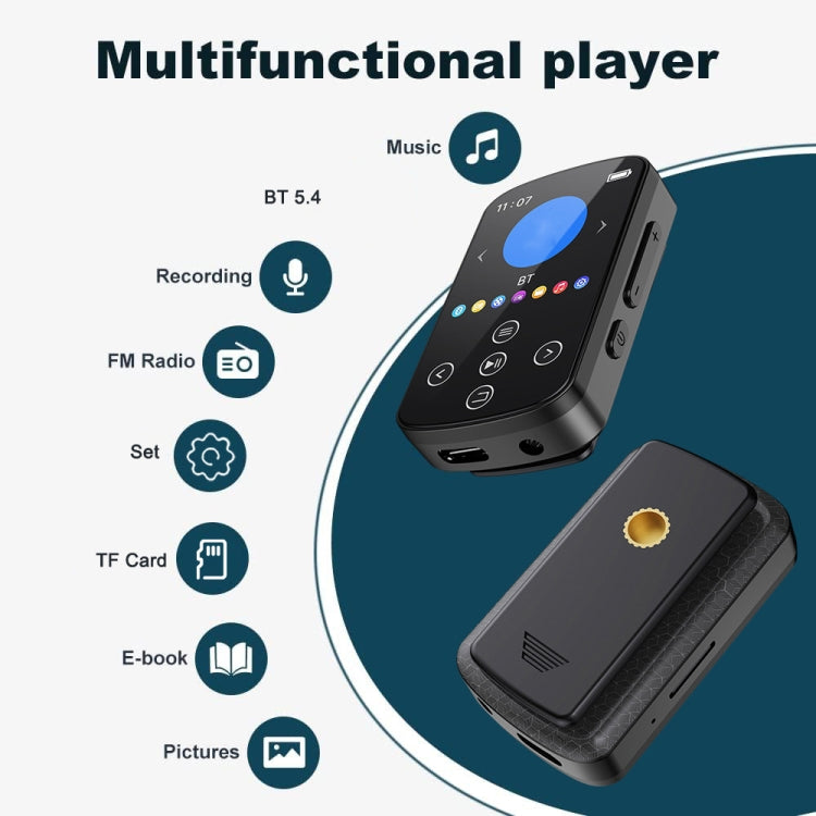 MP3 Bluetooth Music Player HIFI Sports Clip Touch Screen MP4, Memory: 16GB(Black) - MP3 Player by buy2fix | Online Shopping UK | buy2fix