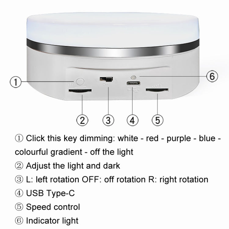 Intelligent Colourful Light Electric Speed Contro Round 360 Degree Rotating Plate Display Table, Color: White Plug-in -  by buy2fix | Online Shopping UK | buy2fix