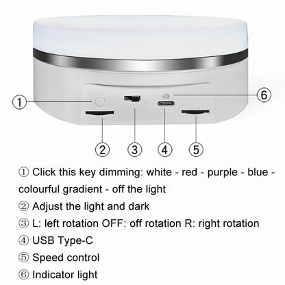 Intelligent Colourful Light Electric Speed Contro Round 360 Degree Rotating Plate Display Table, Color: White Plug-in -  by buy2fix | Online Shopping UK | buy2fix