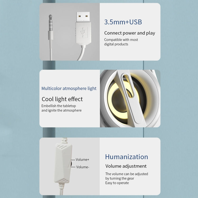 K1 Mini Desktop Computer Wired Speakers USB Subwoofer Speaker, Color: Light Edition White by buy2fix