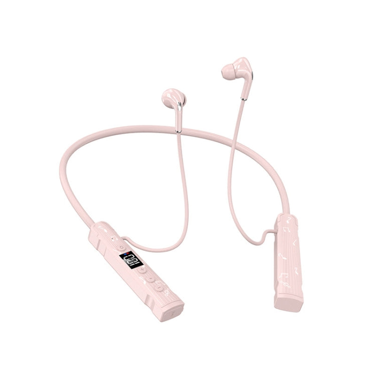 M226 Neck-Hanging In-Ear Pentatone Wired Sports Digital Display Bluetooth Earphone(Pink) - Neck-mounted Earphone by buy2fix | Online Shopping UK | buy2fix