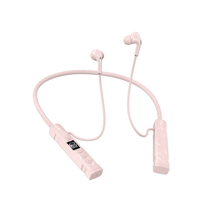 M226 Neck-Hanging In-Ear Pentatone Wired Sports Digital Display Bluetooth Earphone(Pink) - Neck-mounted Earphone by buy2fix | Online Shopping UK | buy2fix