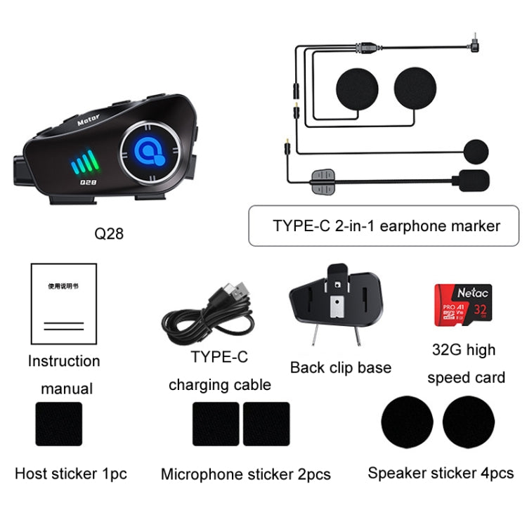 KUQIBAO Q28 Motorcycle Riding Helmet Bluetooth-compatible Headset Recorder(2 In 1 Microphone) - Motorcycle Walkie Talkie by KUQIBAO | Online Shopping UK | buy2fix