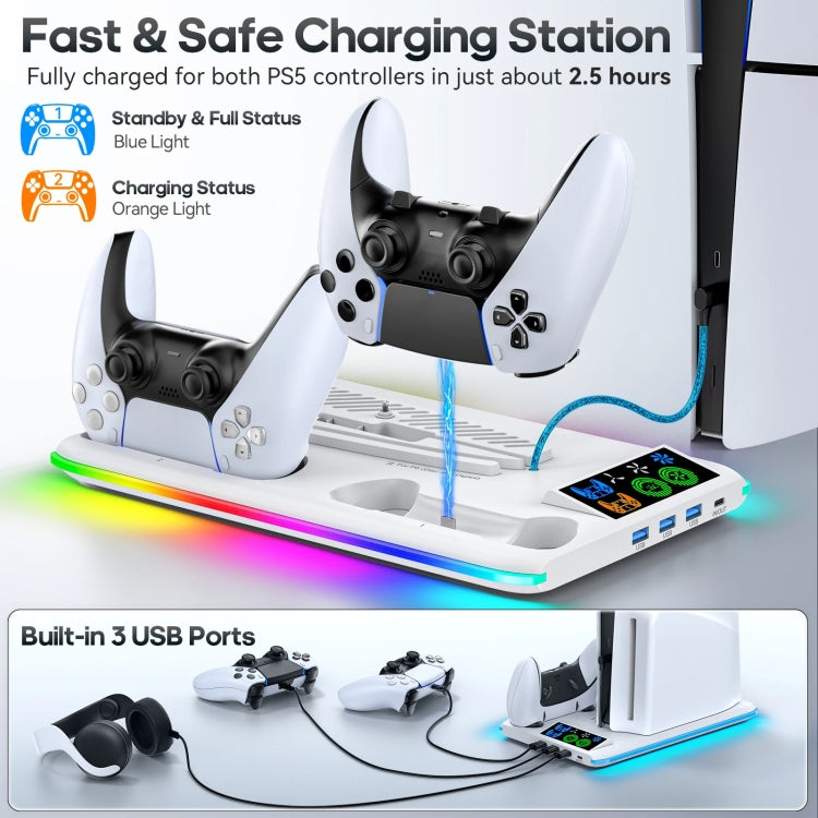 For PS5 Slim / PS5 iplay HA-8008 Cooling Bracket Headphone Organiser Grip Holder Charger(White) - Holder by iplay | Online Shopping UK | buy2fix