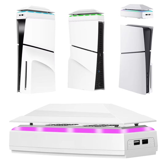 For PS5 Slim Top Dustproof Colorful Cooling Fan 3 Adjustable Speed(White)