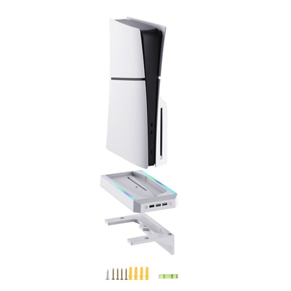 For PS5 Slim Console Wall-mounted Storage Rack With 3 USB2.0 Ports(White) - Holder by buy2fix | Online Shopping UK | buy2fix
