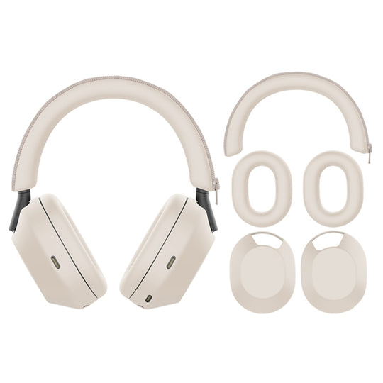 For Sony WH-1000XM5 Bluetooth Headset + Headband + Earmuff Protective Cover(3-in-1 Beige)