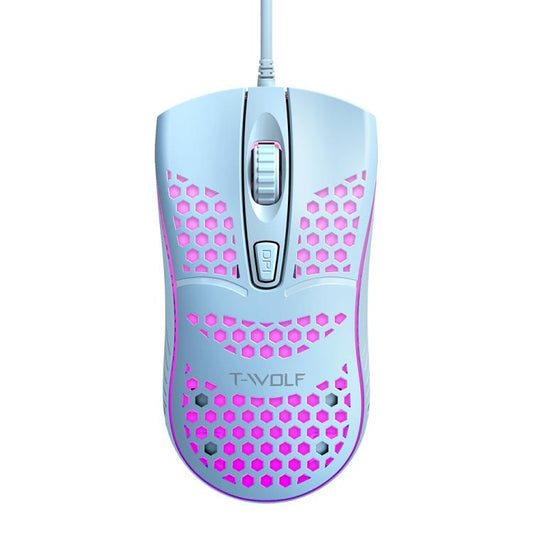 T-WOLF V15 Honeycomb Wired USB Gaming Mouse with RGB Lighting Ergonomic Hollow Design for PC Office Home Use(Blue) - Wired Mice by T-WOLF | Online Shopping UK | buy2fix