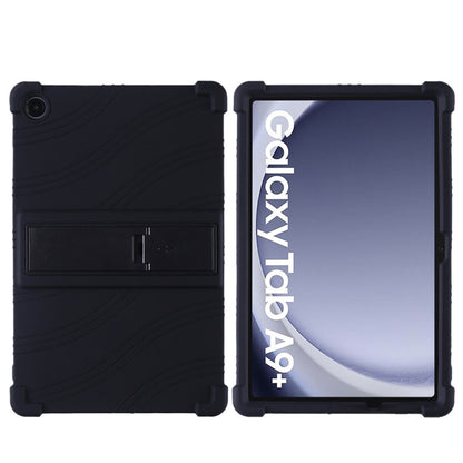 For Samsung Galaxy Tab A9+ Shockproof Silicone Tablet Protective Case With Holder(Black) by buy2fix