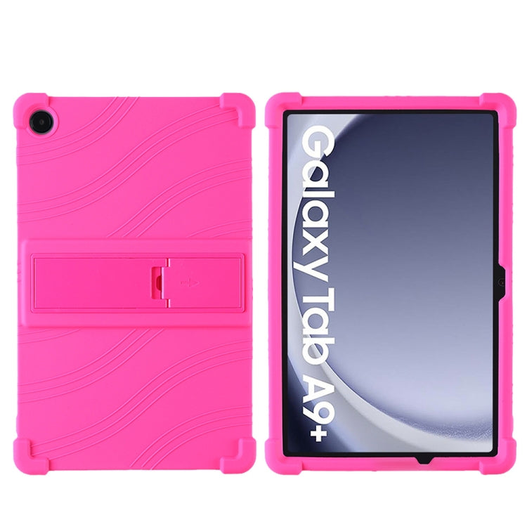 For Samsung Galaxy Tab A9+ Shockproof Silicone Tablet Protective Case With Holder(Rose Red) by buy2fix