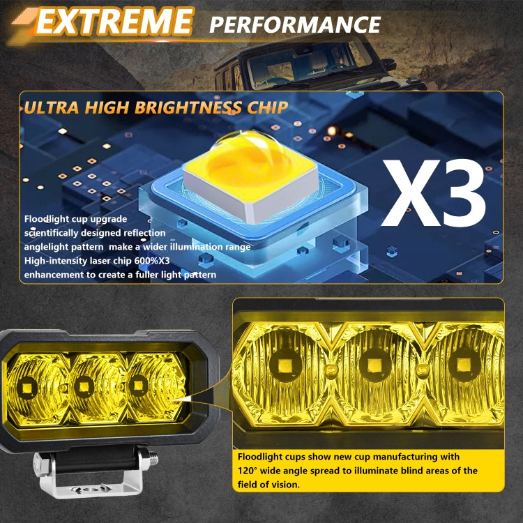 E23 40W 9V-30V 5 Inch Waterproof 3-Eye Headlight(Spotlight Yellow Light) - Work Lights by buy2fix | Online Shopping UK | buy2fix