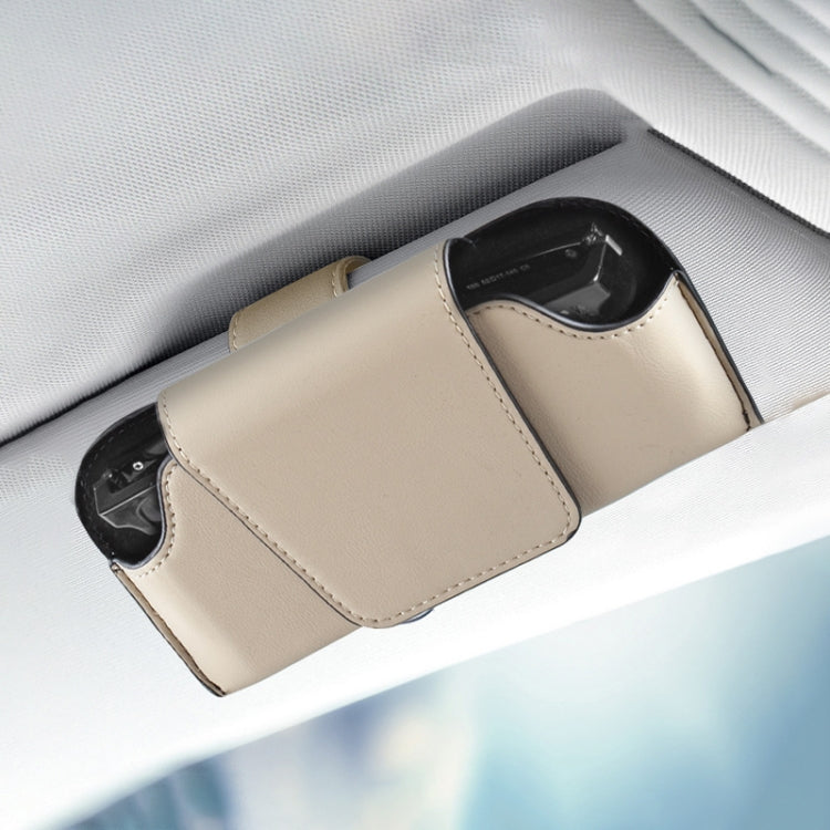 Car Eyeglasses Case Sun Visor Back Clip Sunglasses Organizer Multi-function Leather Sunglasses Clip(Beige) by buy2fix